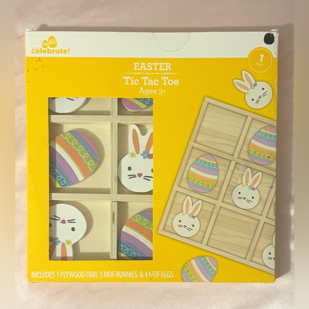 NWT 🐰🥚 Easter Tic Tac Toe Game - Wood Pastel Colorful Bunny and Egg Set